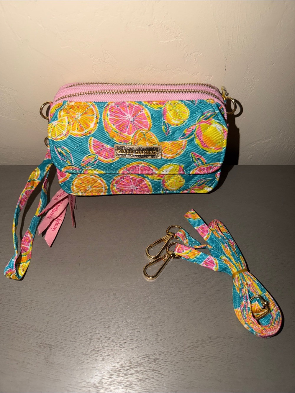 Simply Southern Teal Citrus Mini Crossbody with Pink Trim